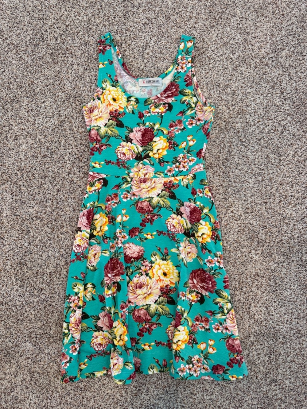 Teal Floral Fit & Flare Dress - TOMSWEAR
